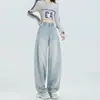 Jeans Azules Oscuros de Pierna Ancha Curva para Mujer Otoño Invierno Nuevo Diseño Cintura Alta Rectos Holgados Adelgazantes Pantalones A14657