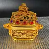 Antiguo Quemador de Incienso Hueco con Orejas de Doble Dragón Talladas y Doradas Trípode de Nueve Dragones Adornos para Quemador de Incienso Artesanía para Decoración del Hogar Venta al por Mayor