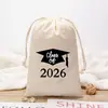 Bolsas de Lona con Cordón de Venta Cruzada Más Vendidas para la Temporada de Graduación 2026, Bolsas de Regalo de Algodón para Fiesta de Birrete de Licenciatura
