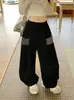 Em Estoque Retrô Americano Xadrez Patchwork Bolso Estilo Preguiçoso Outono/Inverno Cintura Alta Solto Caimento Largo Perna Larga Calça de Moletom Casual
