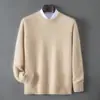 Suéter 100% caxemira pura, novo modelo outono e inverno 2026 masculino, gola redonda, camisa base, suéter espessado casual de negócios para meia-idade