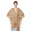 Chal Grande Dorado y Plateado de Hilo de Moda Transfronteriza con Mangas y Aberturas para Verano, Cárdigan Protector Solar, Cubrebikini Estilo Perezoso de Vacaciones