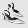 Zapatos de Tacón Alto Estilo Francés para Mujer, Punta Fina, Boca Baja, Hebilla con Pedrería, para Comercio Exterior, Elegantes y Versátiles, con Correa Trasera, Cortes Laterales, Tacón Fino y Sandalias de Punta Cerrada