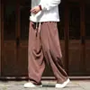 Novas calças masculinas de veludo cotelê de perna larga estilo chinês, calças compridas retas tradicionais chinesas com cordão, calças casuais largas plus size para homens