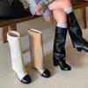 Botas Altas de Tacón Estilo Chanel Combinación de Colores Botas Altas para Mujer Zapatos 2024 Nuevo Primavera Otoño e Invierno caqui Botas Largas