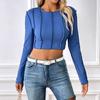 Top Curto Slim Fit Manga Longa Redondo Elegante Emagrecedor Estilo Europeu e Americano Pg2197
