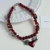 Colar Choker de Flor com Franja de Contas Vermelhas Multicamadas Levemente Luxuoso e Exquisito Corrente para Clavícula de Alta Qualidade