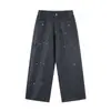 Calça de trabalho versátil NEOISM estilo retrô japonês, moderna, desgastada, rasgada, para homens, calça reta folgada K26619