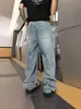 Jeans de Mezclilla Lavada Estilo High Street Americano con Estrella de Pedrería Cielo Estrellado para Hombre, Marca de Verano de Diseño Moderno, Pantalones Holgados de Pierna Ancha