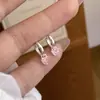 Brincos de Coração com Diamante Rosa em Prata Esterlina S925 Doce Feminino Coração Estilo Coreano Fofo Versátil Roupa de Trabalho Fresco Brincos de Alto Padrão
