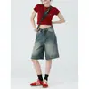 Shorts de mezclilla lavada retro americana para mujer Verano 2025 Nuevos Shorts holgados adelgazantes de largo medio a la moda