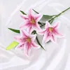 Lirio Artificial Impreso en 3D con 3 Cabezas de Flor Pequeñas y 1 Capullo, Adecuado para Decoraciones de Bodas, Salones de Bodas y Decoración del Hogar