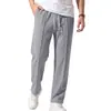 2026 Calça de Moletom Masculina Jacquard Xadrez Perna Reta Malha Pesada Cordão Elástico Perna Larga Calça Casual