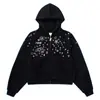 Cardigan Sweatshirt Masculino Estilo Americano Tendência Curto Design de Estrela Coração Strass Nicho Solto Feminino com Zíper Tendência
