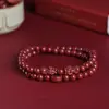 Pulseira de Contas Buddha Pixiu Duplo de Cinábrio Natural para Homens e Mulheres, Pulseira de Corda Vermelha Multi-Voltas 108 Peças de Joia para o Ano de Nascimento