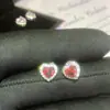 Pendientes de corazón de turmalina color rojo rosa retro elegantes de tribunal con baño grueso de platino PT950 brillantes Super hada exquisitos pendientes pequeños