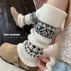  calentadores de piernas scrunchy estilo Fair Isle retro otoño invierno cálidos con botas de nieve leggings cachemir engrosados calcetines grises para pantorrilla