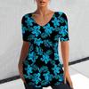 Camiseta de cuello en V directa de fábrica para mujer, top de manga corta de verano, ropa con patrón de flores Harajuku, camiseta linda casual