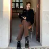 Pantalones Marrones de Nueve Puntos para Mujer 2024 Nuevo Otoño e Invierno Cintura Alta Efecto Adelgazante Piernas Largas y Delgadas Elásticos Bootcut Jeans