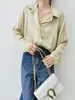 Nueva oferta especial: Camisa casual tipo suéter de seda estilo francés para mujer, holgada y sedosa, verde claro, blusa de manga larga de alta gama