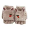 Luvas Infantis de Meio Dedo com Forro de Lã Estilo Coreano Fofas com Desenhos para Escrever, Uso Duplo, Quentes e à Prova de Frio, Atacado