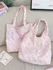 67133 Bolsa Tote de Ombro Único Floral Laço Suave Acabamento em Renda Bolsa de Lona Estudante Aula Bolsa de Grande Capacidade