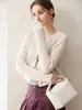 Cardigan de punto retro con aire de 'old money' Kangbaolai 75% Cachemira 25% Seda de Morera Cuello Redondo para Mujer, Corto, Adelgazante
