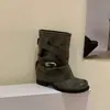 Botas Chuyuji retrô de nicho empilhadas para mulheres com fivela de cinto, salto grosso, botas de montaria de cano médio, botas curtas de verão, botas western para mulheres