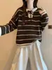 Suéter feminino listrado color-block estilo coreano, nova coleção outono/inverno 2026, modelagem solta, versátil, tricô casual