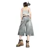 Jeans rectos para mujer de estilo americano con diseño deshilachado de borde crudo, nuevos pantalones cortos cropped vintage desgastados de verano.