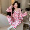 Pijama Nuevo de Terciopelo Dorado Otoño e Invierno para Mujer, Conjunto Cálido de Tres Piezas de Terciopelo Dorado con Diamantes y Mangas Largas con Copas, Ropa Sexy para Casa