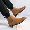 Botas Casuais de Couro de Cano Alto Tamanho Grande Transfronteiriças Slip-On Estilo Britânico Sapatos Masculinos Moda Retrô Bico Fino Botas Martin Dropshipping