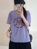 Ying+ Trece Líneas Graffiti Letra Redonda Copo de Nieve Camiseta de Algodón Cuello Redondo Adelgazante Versátil Manga Corta Verano M50-6160