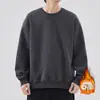 Sudadera de peso pesado color sólido estilo americano para hombre, otoño/invierno, forro polar, moderna, blanca, corte holgado, casual, sin capucha, para meterse por la cabeza