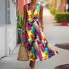 Moda Femenina Nueva Primavera/Verano Marca Independiente Europea y Americana Transfronteriza Minimalista Elegante Holgado Cuello en V Estampada Botón Diagonal Vestido Camisa G956