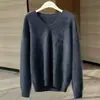 Nuevo Suéter de Cachemir Cepillado con Cuello en V Redondo para Mujer, Tejido de Cachemir Puro, Jersey Holgado de Manga Larga Básico