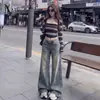 Jeans largos estilo retrô americano desgastado para mulheres, novo para o outono de 2026, cintura alta, soltos, retos, comprimento total A14122