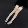 Medias de Red con Encaje de Silicona Hasta la Rodilla para Mujer, Antideslizantes, Delgadas, Corte Calado Negro y Blanco Puro, Malla Grande, Mediana y Pequeña Transparente