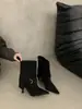 Primer Encuentro Ji Botines de Tobillo de Gamuza Retro con Punta y Hebilla de Tacón Alto para Mujer Botas 2026 Nuevas Otoño/Invierno Botas de Pierna Recta de Tacón Delgado