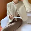 Moda feminina de alta qualidade de Dongdaemun, Coreia; jaqueta elegante de tweed inspirada em Chanel, estilo coreano, para mulheres