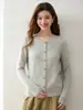 Cardigan de Punto de Cachemir Nuevo con Cuello Redondo Estilo Sencillo para Mujer Botón Dorado Manga Larga Elegante Versátil Abrigo Cálido