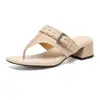 Chanclas de Cuero Cómodas y Elegantes con Hebilla para Uso al Aire Libre, Verano 2026 Sandalias de Playa de Cuero Genuino con Tacón Medio Grueso, Punta Redonda y Punta Abierta para Mujer