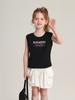 Pudding Camiseta Regata Casual com Estampa de Carta de Menina Haru 2025 Novo Verão Infantil Confortável Moda Sem Mangas