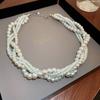 Collar de Perlas Multicapa Envuelto en Giro Moda Retro Francesa Elegante Cadena para Clavícula Collar de Diseño Personalizado Versátil