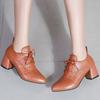 Sapatos Femininos Tamanhos Grandes Primavera & Outono Cadarço Sapatos Pequenos de Couro para Mulheres 2024 Britânico Couro Macio Bico Fino Boca Profunda Salto Grosso Salto Médio Sapatilhas Transfronteiriço