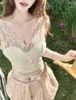 Lencería de verano nueva para mujer, estilo puro y seductor, empalme de encaje, camisola con lazo, body ajustado con copas