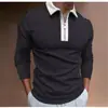 Transfronteiriço 2021 Europeu e Americano AliExpress Amazon nova camiseta POLO com zíper, combinação de cores, masculina, manga longa, top