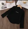 Camiseta Manga Longa Bordada para Meninas, Camisa Base Elegante e Versátil de Corte Justo para Crianças Maiores, Blusa Casual para Meninas Pequenas