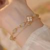 [Hua Nongying] Pulsera de Jade Natural Hetian para Mujer, Nueva Flor de Nácar de Doble Capa Estilo Chinoiserie Joyería de Mano Exquisita de la Cultura China