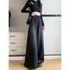 Jeans retro de pierna ancha en color gris oscuro para mujer, otoño, talla grande, holgados, de cintura alta, adelgazantes, buena caída, hasta el suelo, pierna ancha, pantalones largos